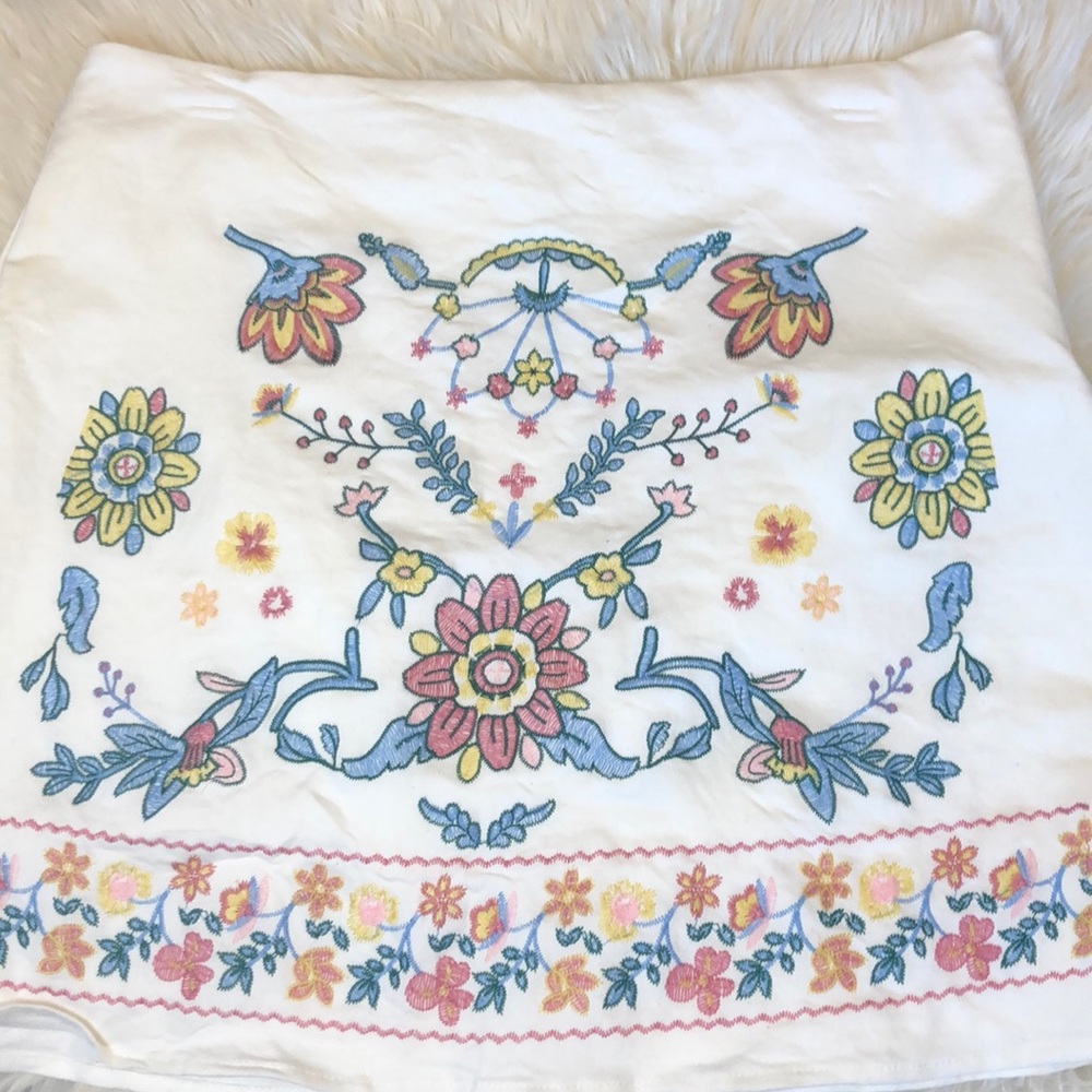 White  Floral Embroidered Lined Skirt